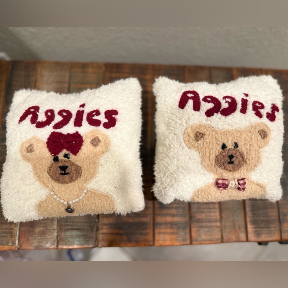 VINTAGE, UNIQUE & BEAUTYFUL AGGIES pair of Small huggable Sherpa pillows TXA&MU